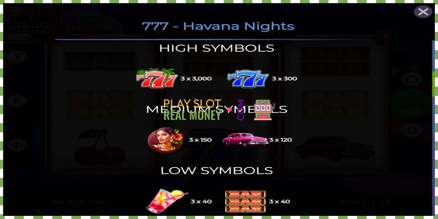 រន្ធដោត 777 - Havana Nights សម្រាប់ប្រាក់ពិត, រូបភាព - 5