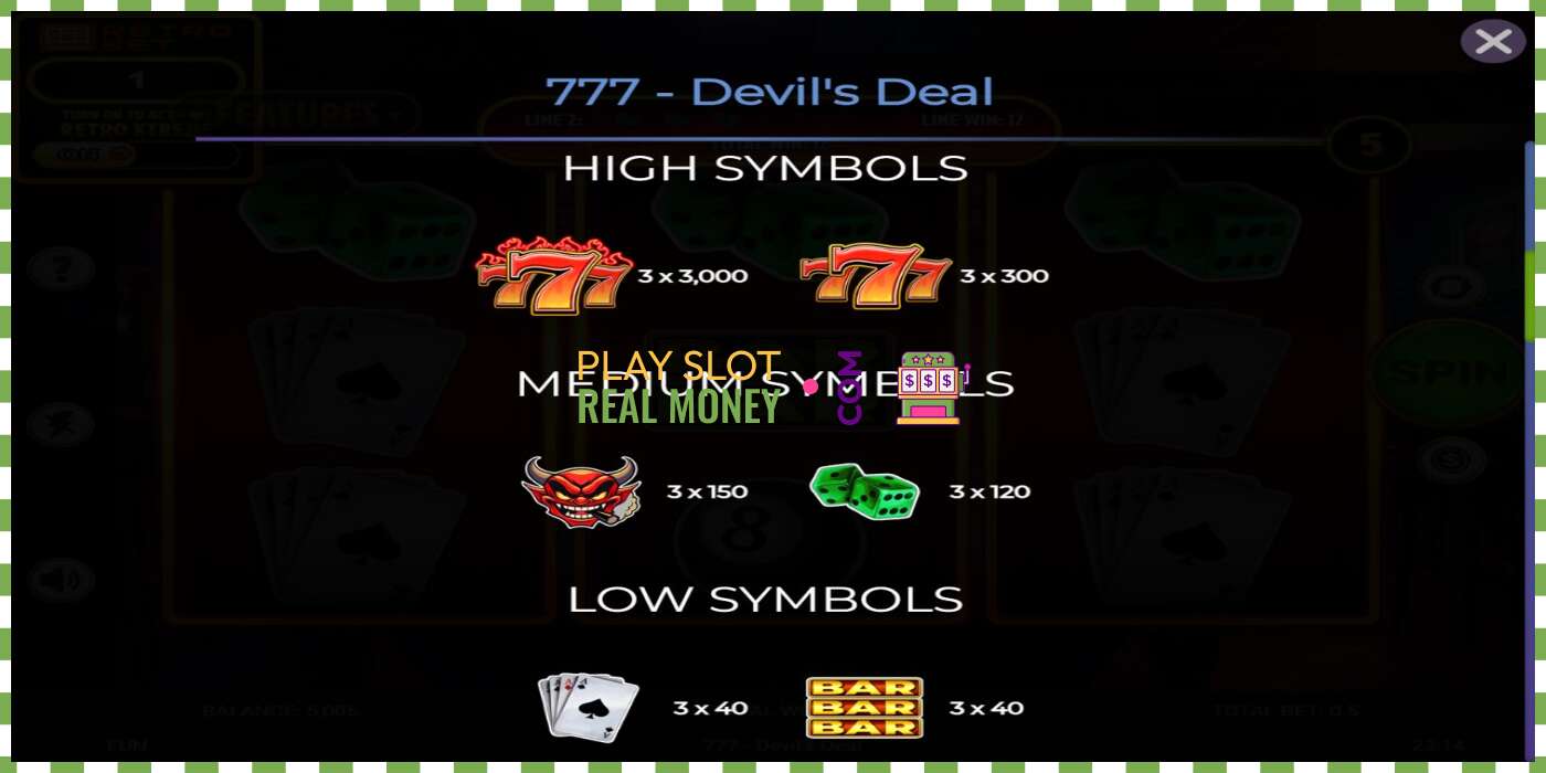 חָרִיץ 777 Devils Deal עבור כסף אמיתי, תמונה - 5