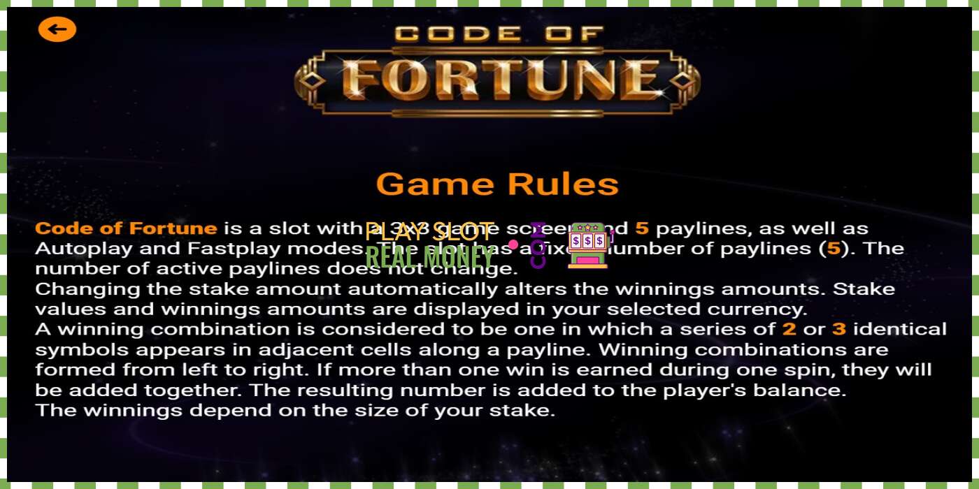 Slot Code of Fortune za skutečné peníze, obrázek - 4