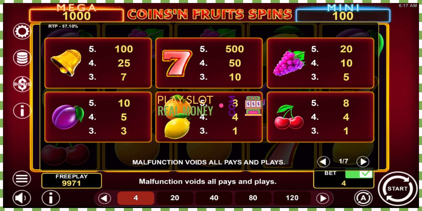 स्लट Coinsn Fruits Spins वास्तविक पैसाको लागि, चित्र - 5