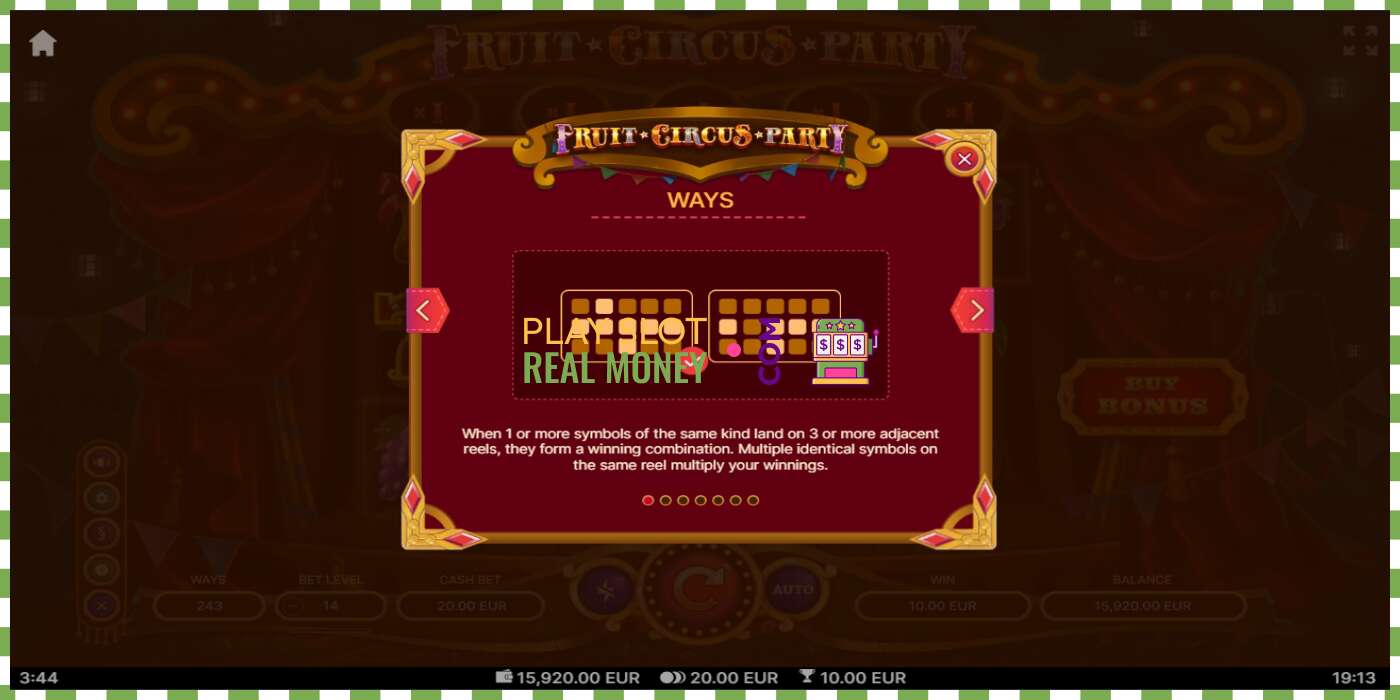 Ranura Fruit Circus Party per diners reals, imatge - 5