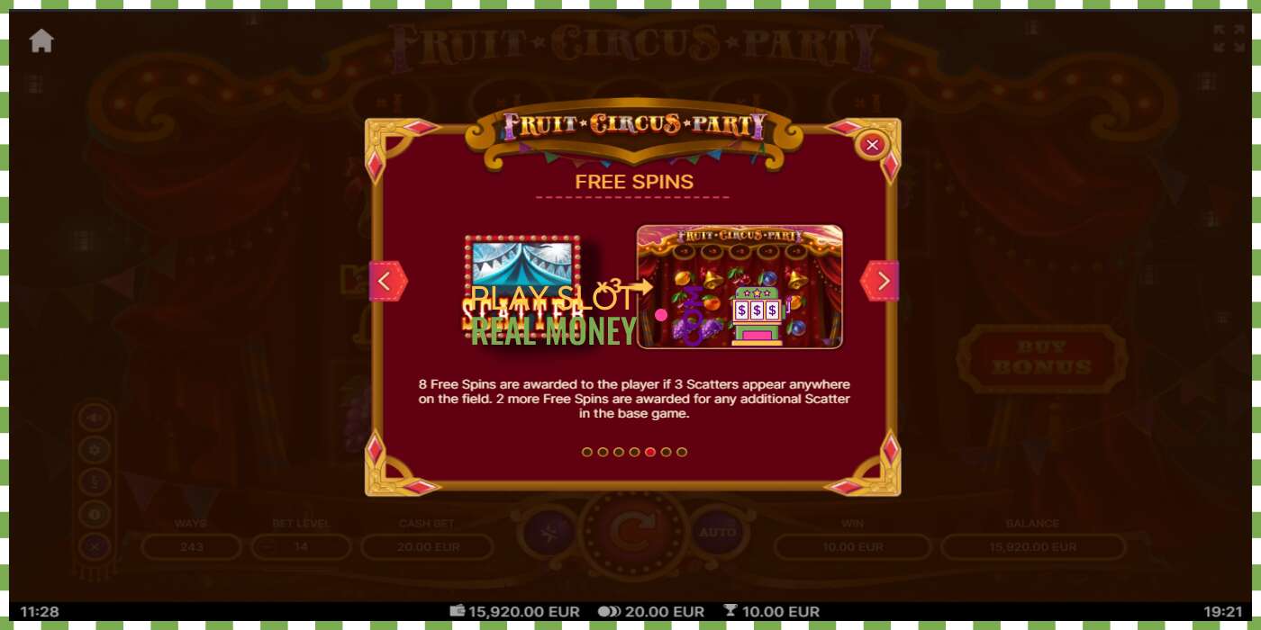 Ranura Fruit Circus Party per diners reals, imatge - 6