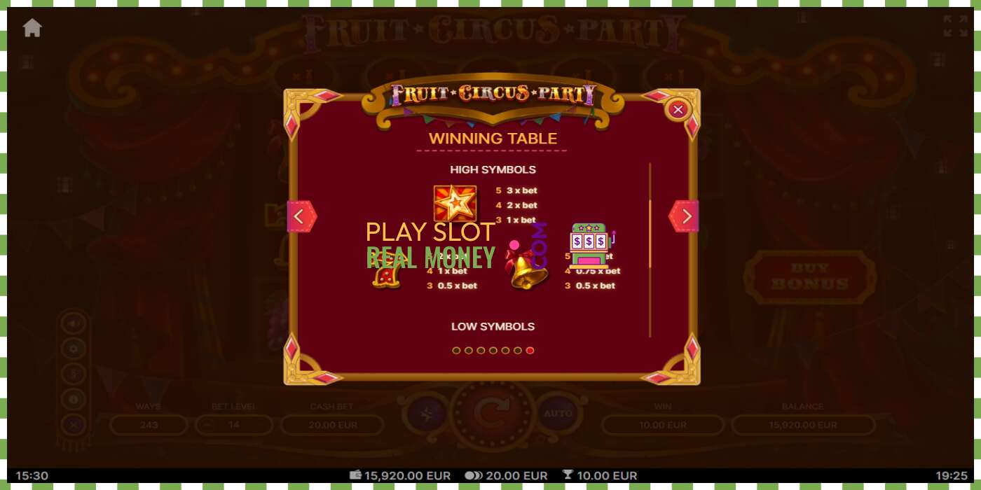 Ranura Fruit Circus Party per diners reals, imatge - 7