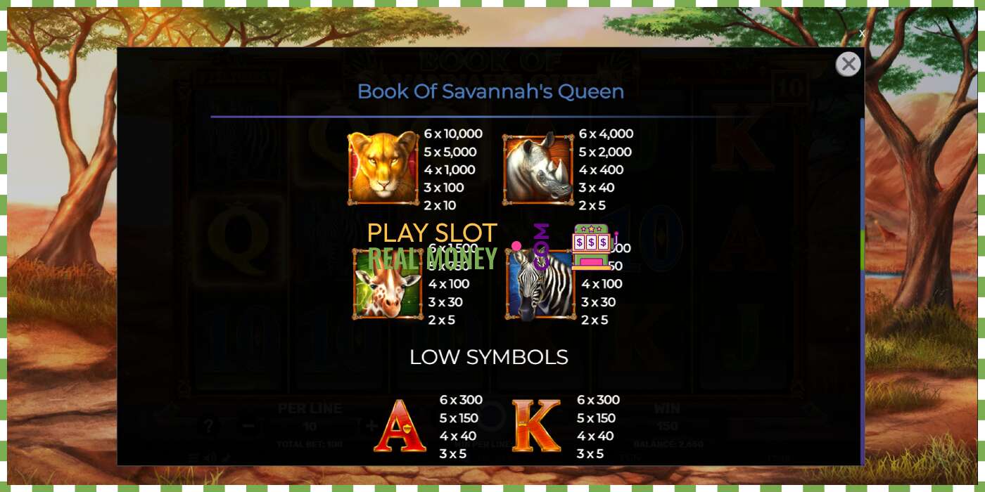 Slot Book of Savannahs Queen por dinheiro real, foto - 6