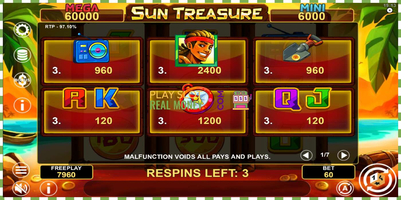 स्लॉट Sun Treasure Hold & Win वास्तविक पैशासाठी, चित्र - 5