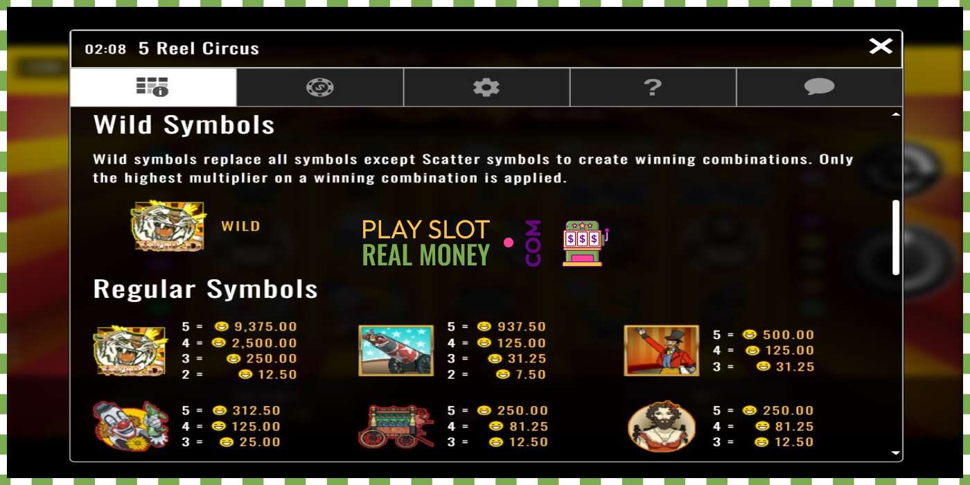 Slot 5 Reel Circus për para të vërteta, foto - 4