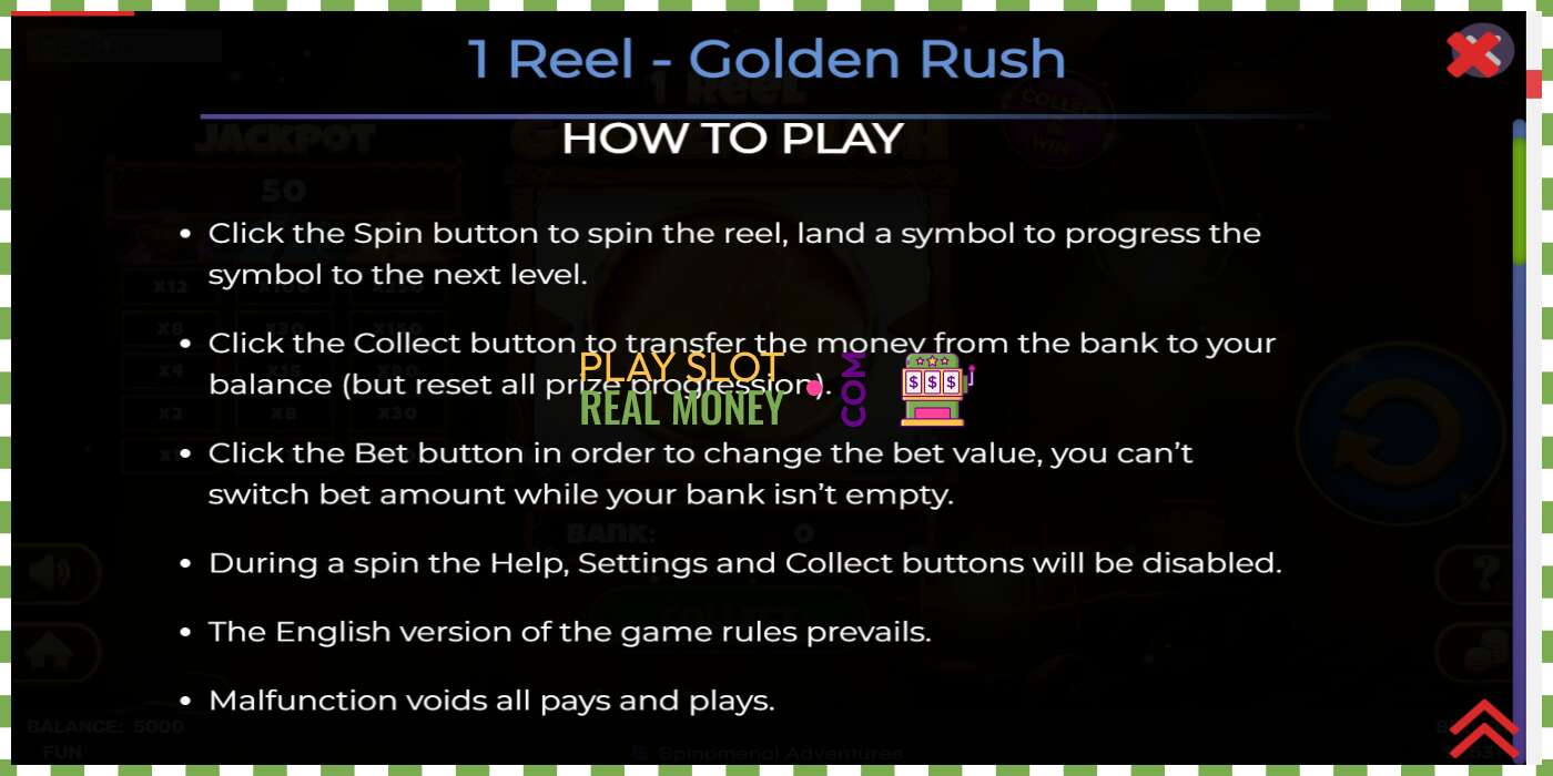 Slot 1 Reel Golden Rush za skutočné peniaze, obrázok - 4