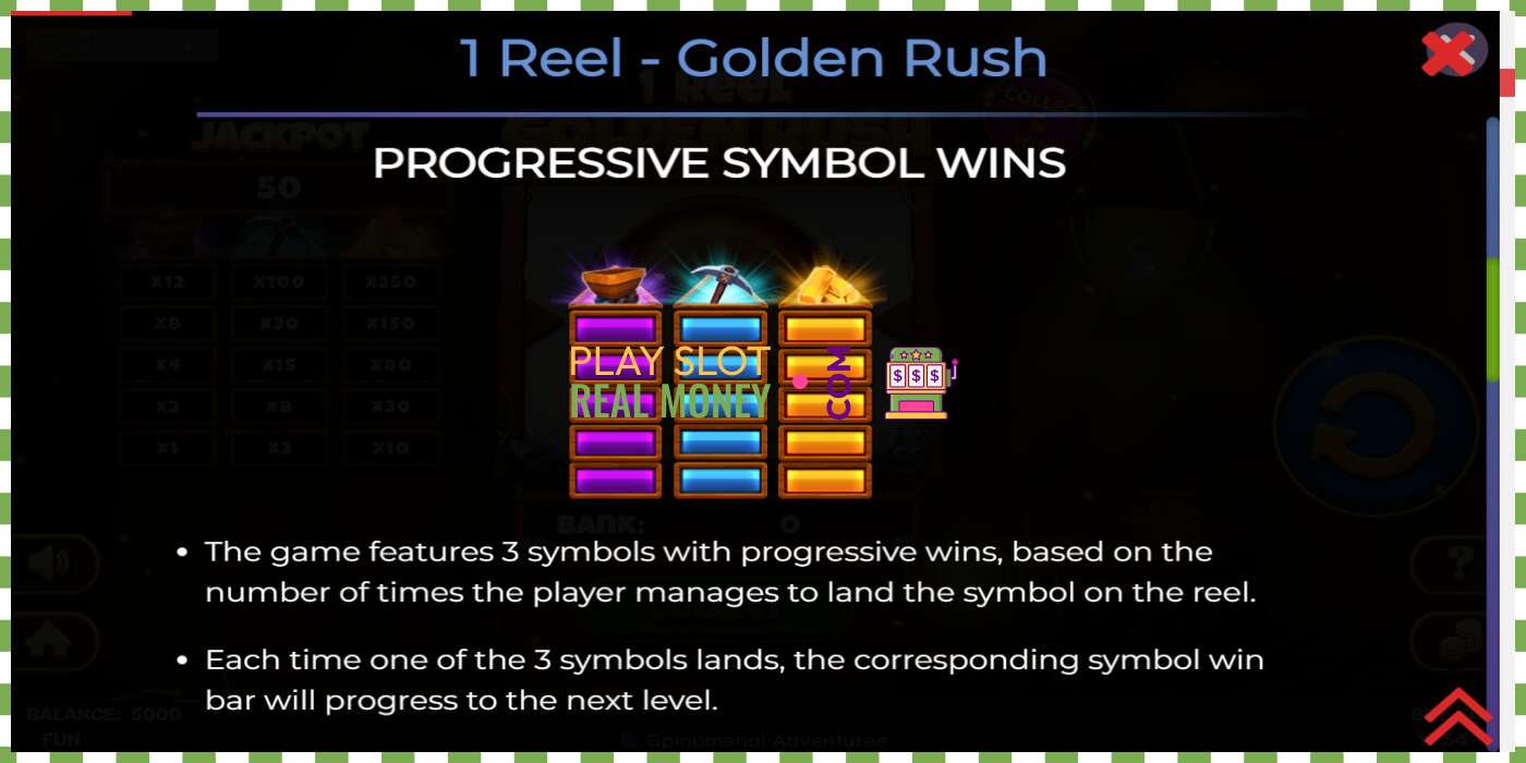 Slot 1 Reel Golden Rush za skutočné peniaze, obrázok - 5